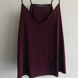 Spaghetti strap, burgundy, light/sheer shirt!